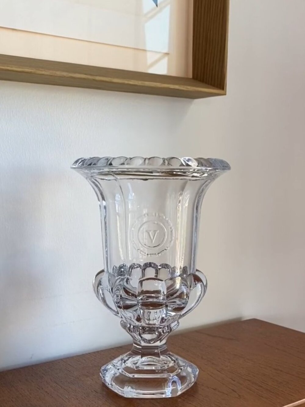 Vintage Val Saint Lambert Crystal Vase with Scalloped Rim.